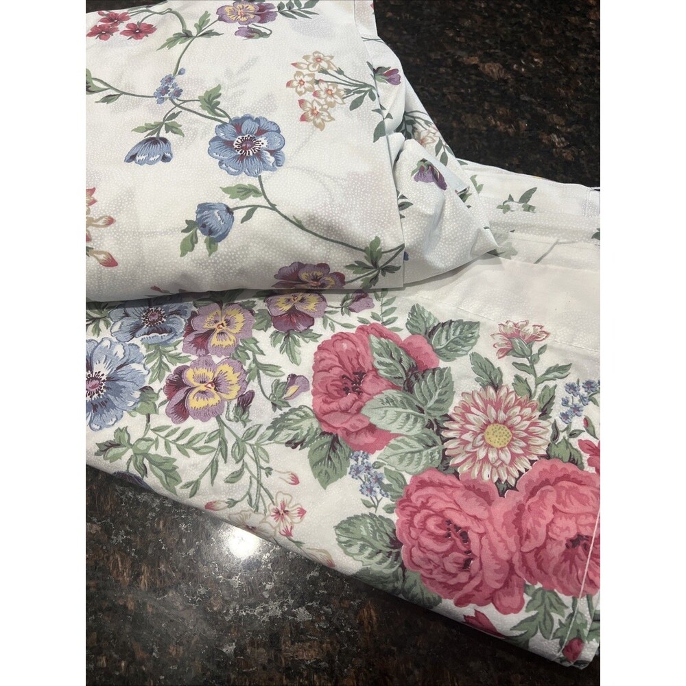 Vintage Cannon Twin Sheet Set Flat Fitted Floral Rose Pansy Cottagecore Shabby